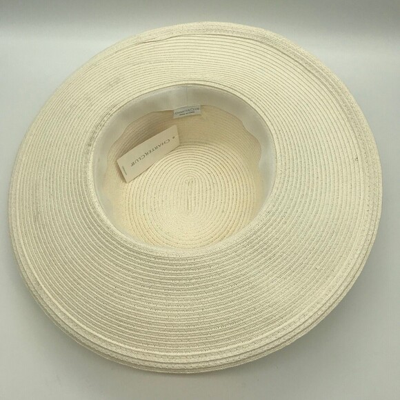 Charter Club Womens Wide Brim Braided Band Woven Floppy Sun Hat One Size Cream - Picture 7 of 11